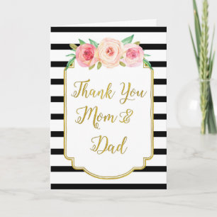 Cartão De Agradecimento Obrigado Pais Casamento Dia Floral Preto Dourado