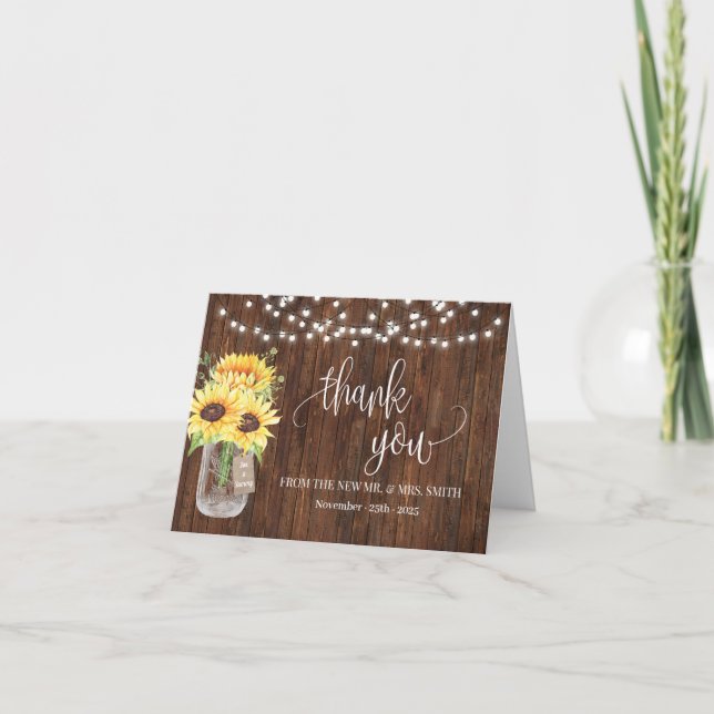 Cartão De Agradecimento Obrigado País Girassóis Casamento de Bridal (Frente)