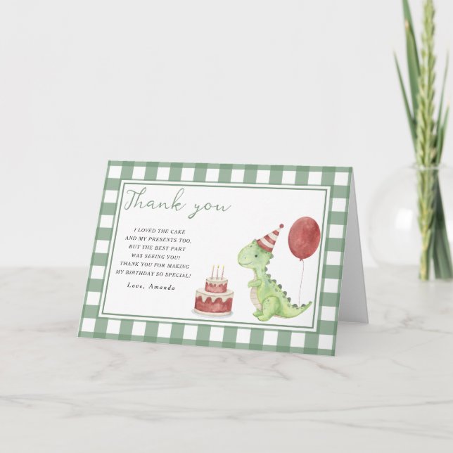 Cartão De Agradecimento Obrigado pela festa de aniversário do dinossauro f (Frente)