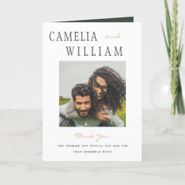 Cartão De Agradecimento Obrigado pela Foto de Casamento em Ouro Verde Oliv
