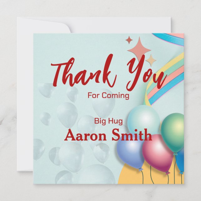 Cartão De Agradecimento Obrigado Pela Placa Personalizadora Da Festa de an (Frente)