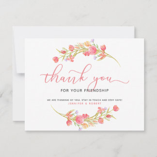 Cartão De Agradecimento Obrigado pela sua amizade Flores rosa