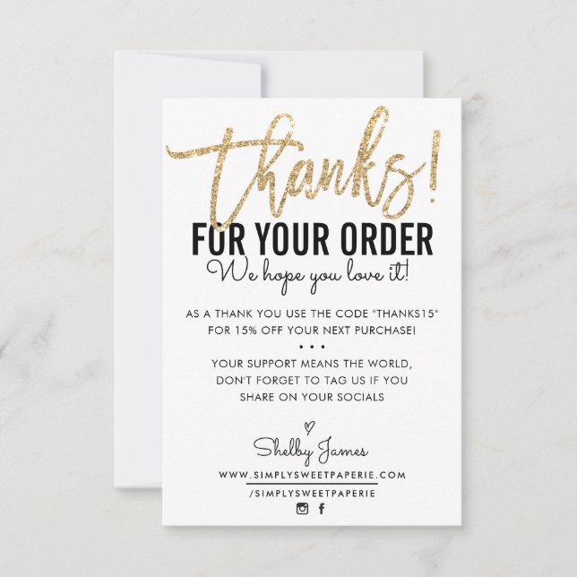 Cartão De Agradecimento OBRIGADO PELA SUA ORDEM, insira o ouro negro moder (Frente)