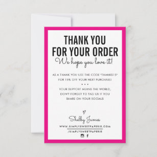 Cartão De Agradecimento OBRIGADO PELA SUA ORDEM, o glam é rosa moderno