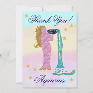 Cartão De Agradecimento Obrigado pelo Aniversário de Aquário Pintado à Mão