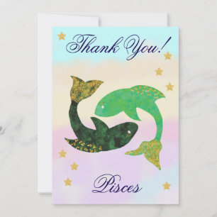Cartão De Agradecimento Obrigado pelo Aniversário de Peixes Pintado à Mão