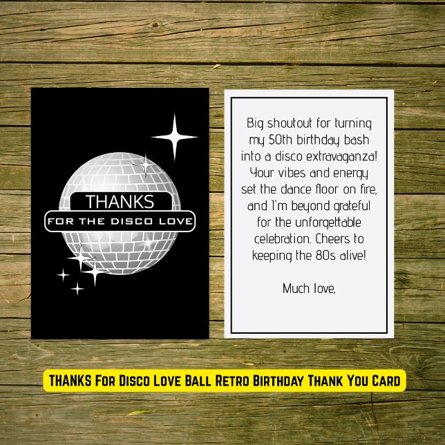 Cartão De Agradecimento OBRIGADO Pelo Aniversário Retro da Bola do Amor do (THANKS For Disco Love Ball Retro Birthday Thank You Card
)