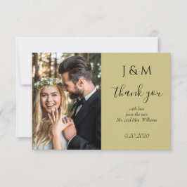 Cartão De Agradecimento Obrigado pelo Casamento em Foto em Verde Sage