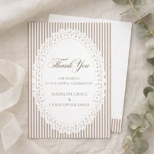 Cartão De Agradecimento Obrigado pelo casamento em renda com listras marro