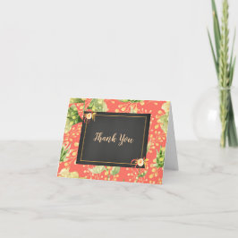 Cartão De Agradecimento Obrigado pelo Casamento Floral Coral