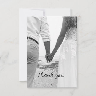 Cartão De Agradecimento Obrigado pelo casamento na praia em preto e branco