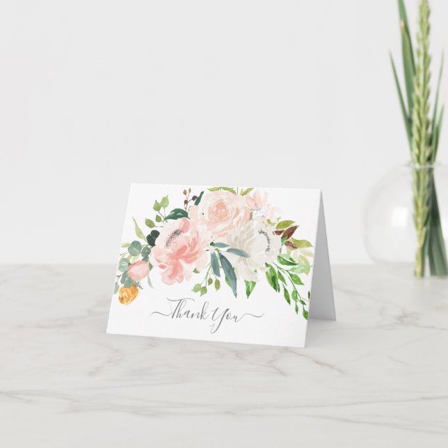 Cartão De Agradecimento Obrigado pelo Chá de Bebê com Flores Rosadas (Frente)