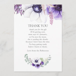 Cartão De Agradecimento Obrigado pelo Chá de Bebê Floral Violeta Empoeirad
