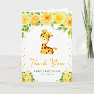 Cartão De Agradecimento Obrigado pelo Chá de Bebê Girafa Amarela Floral