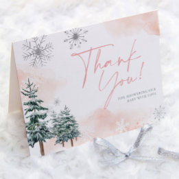 Cartão De Agradecimento Obrigado pelo Chá de Bebê Pink Winter Wonderland