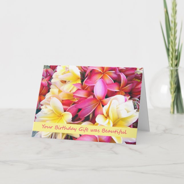 Cartão De Agradecimento Obrigado pelo presente de aniversário, Plumeria (Frente)