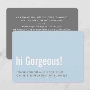 Cartão De Agradecimento OBRIGADO PELO SEU PEDIDO, diversão, insira cinza 