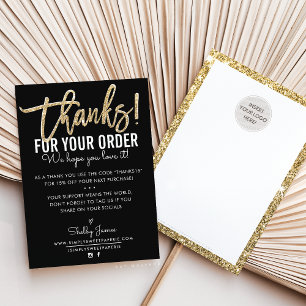Cartão De Agradecimento OBRIGADO PELO SEU PEDIDO, insira ouro negro modern