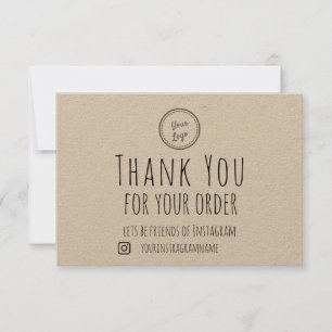 Cartão De Agradecimento Obrigado Pelo Seu Pedido  Seu logotipo  Papel Kraf