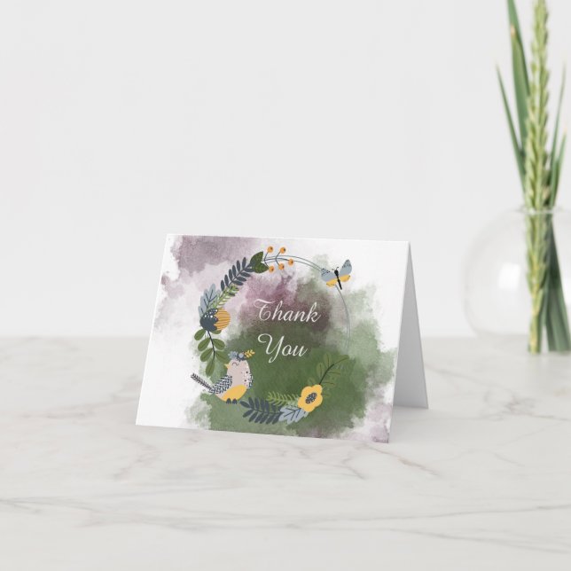 Cartão De Agradecimento Obrigado pequeno bonito do pássaro e da borboleta (Frente)