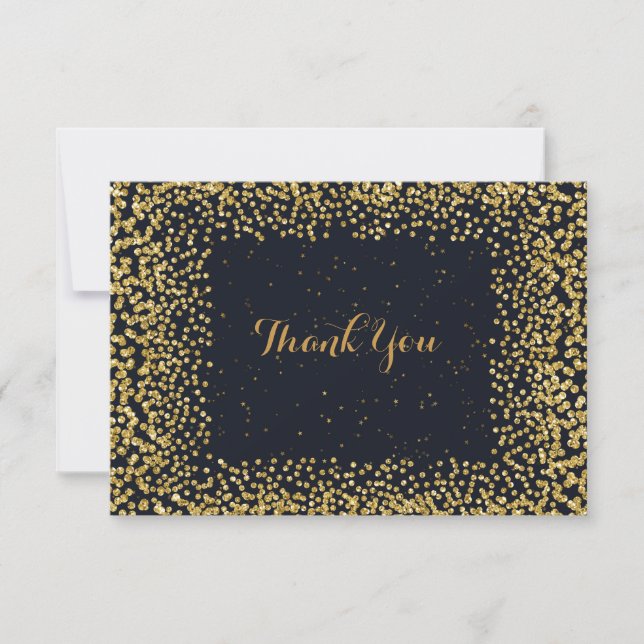 Cartão De Agradecimento Obrigado Personalizado Cart Black Dourado Confetti (Frente)