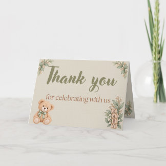 Cartão De Agradecimento Obrigado Personalizado por Chá de Bebê do Urso de