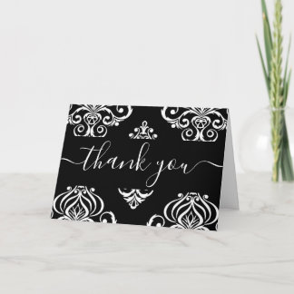 Cartão De Agradecimento Obrigado Personalizado Preto e Branco Damask
