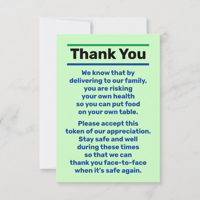 Cartão De Agradecimento Obrigado Pessoa de Driver de Entrega de Dica (Frente)