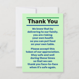 Cartão De Agradecimento Obrigado Pessoa de Driver de Entrega de Dica
