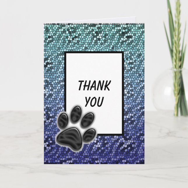 Cartão De Agradecimento Obrigado Pet Sitter Blue MosaAzulejo Paw Print (Frente)