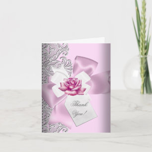 Cartão De Agradecimento Obrigado Pink Gray White Lace