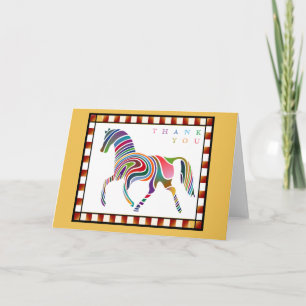Cartão De Agradecimento Obrigado Pony Cavalo Colorido com Bordo Amarelo