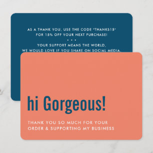 Cartão De Agradecimento OBRIGADO POR SEU PEDIDO, insira marinho laranja