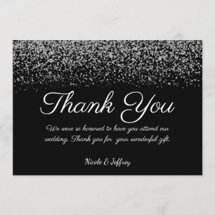 Cartão De Agradecimento Obrigado preto & branco elegante do casamento de
