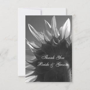 Cartão De Agradecimento Obrigado preto e branco do casamento do girassol