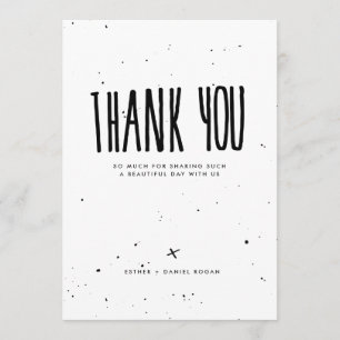 Cartão De Agradecimento Obrigado preto e branco do Splatter da tipografia