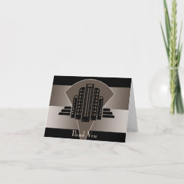 Cartão De Agradecimento Obrigado preto e de bronze da torre do art deco