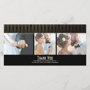 Cartão De Agradecimento Obrigado preto e Dourado do art deco da foto do
