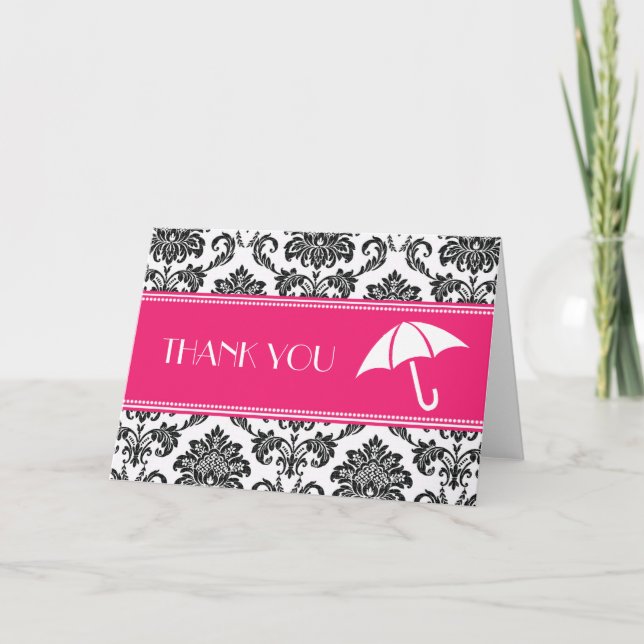 Cartão De Agradecimento Obrigado preto e fúcsia do chá de panela você (Frente)