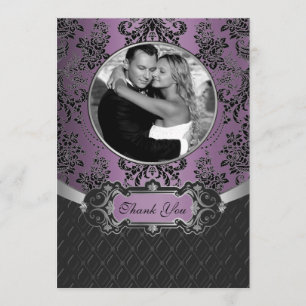 Cartão De Agradecimento Obrigado preto e roxo do damasco do casamento voc