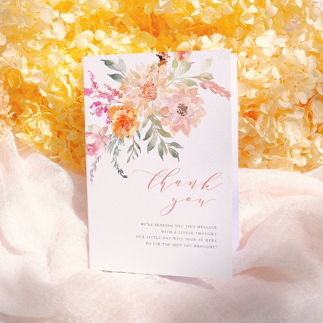 Cartão De Agradecimento Obrigado! | Primavera Blush & Teal Chá de fraldas  (Criador carregado)