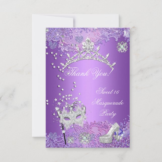 Cartão De Agradecimento Obrigado Purple Sweet 16 Mascarada (Frente)