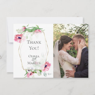 Cartão De Agradecimento OBRIGADO   Quadro de FOTO Pink Poppies Botânico