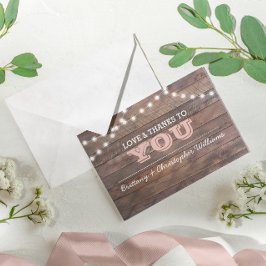 Cartão De Agradecimento Obrigado que cor-de-rosa do casamento das luzes de