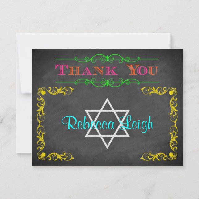 Cartão De Agradecimento Obrigado que de néon de Mitzvah do bastão do (Frente)