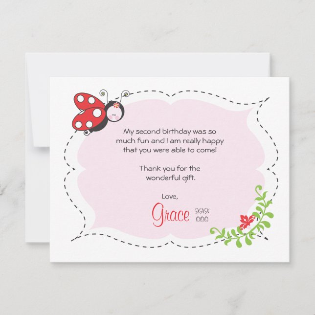 Cartão De Agradecimento Obrigado que liso do aniversário do joaninha você (Frente)