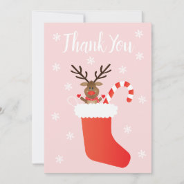 Cartão De Agradecimento Obrigado Reindeer Em Um Natal De Vermelho