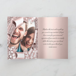 Cartão De Agradecimento Obrigado Rosa 3D Frame Inicials Foto De Casamento