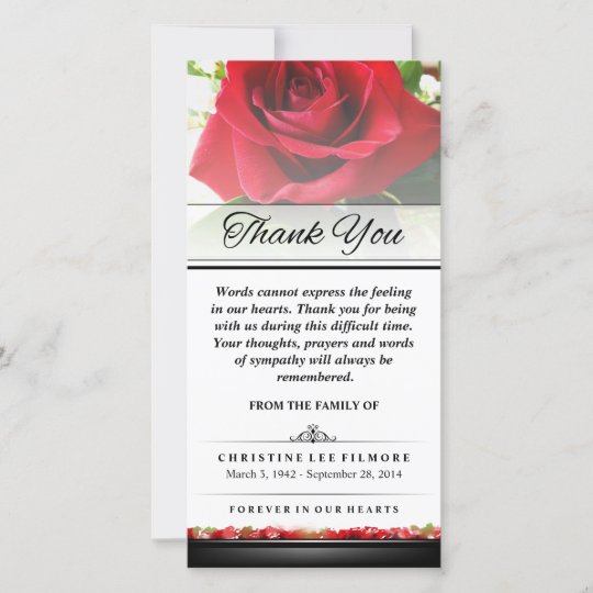 Cartão De Agradecimento Obrigado rosa vermelha fúnebre - as palavras