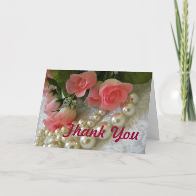 Cartão De Agradecimento Obrigado rosas e pérolas douradas (Frente)